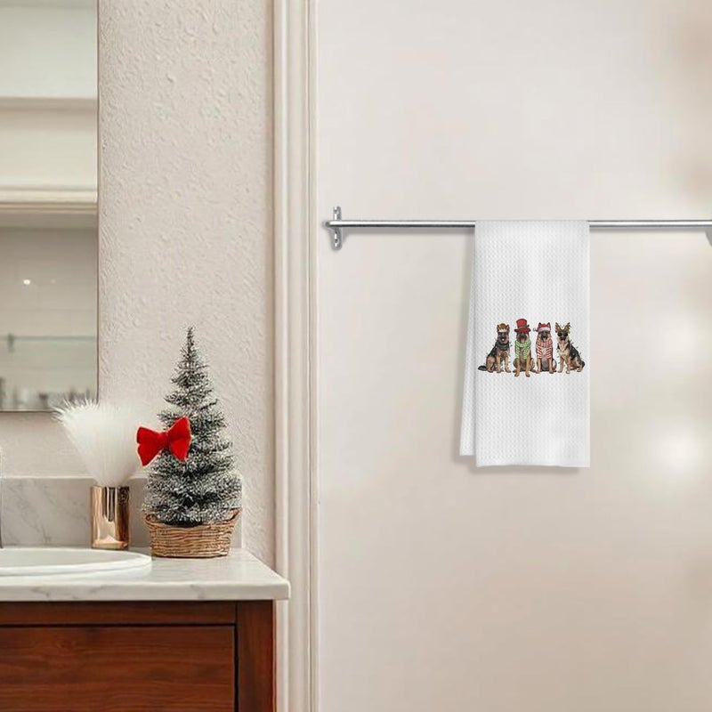 COWEB Christmas German Shepherd Kitchen Towels, German Shepherd Gifts for Women, Christmas Decorations Dish Towels for Kitchen Bathroom, 16x24 Inch - Image 5